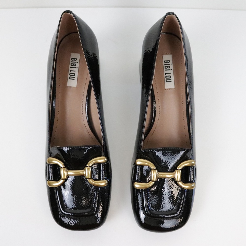 Anthropologie Bibi Lou Valencia Heeled Loafers Pumps Black Patent Leather 39 9 - Picture 3 of 10